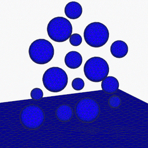 Animation einer FEM-Simulation vom Aufspritzen von flüssigem Metall auf eine Metalloberfläche