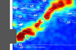 Mittels PIV/PLIF gemessenes Geschwindigkeitsfeld mit Isothermen, nicht-isothermer Freistrahl PIV/PLIF