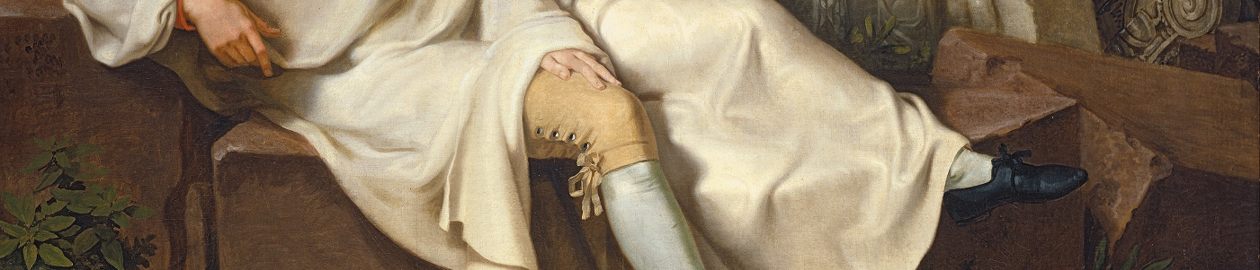 Goethes Knie und Bundhose als Mittelsektion von Johann Heinrich Wilhelm Tischbeins 'Goethe in der Campagna' von 1787