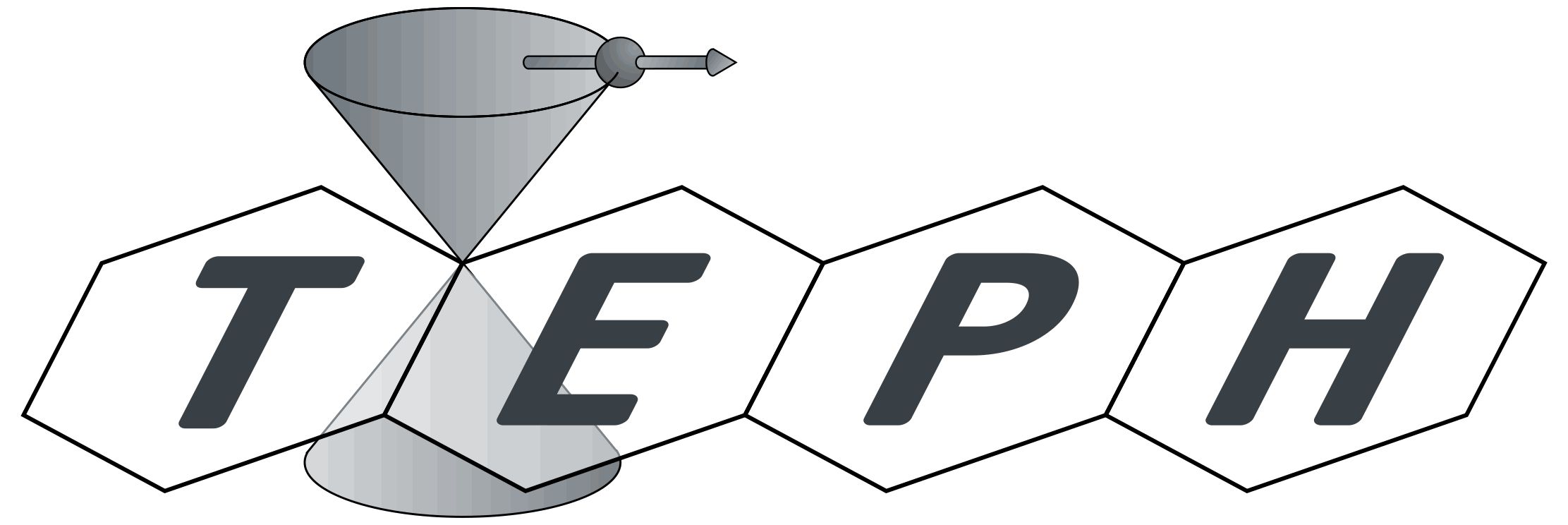 Logo der Professur Technische Physik: Dirac-Kegel und Schriftzug TEPH