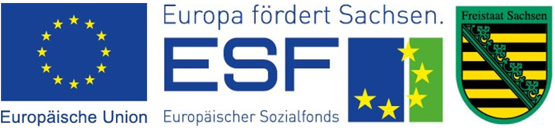 Logo der Europäischen Union, des Europäischen Sozialfonds und des Freistaats Sachsen
