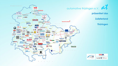 Landkarte mit Mitgliedsfirmen des Netzwerks automotive thüringen