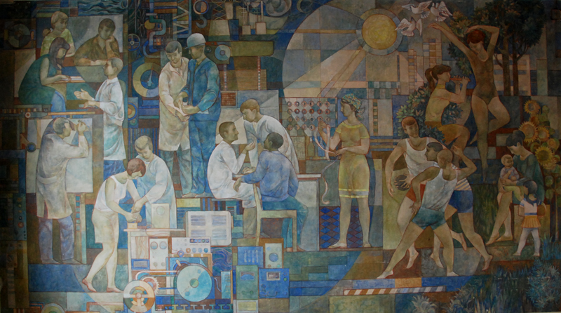 Photo of a mural by Klaus Neubauer in the staircase of the TU Chemnitz