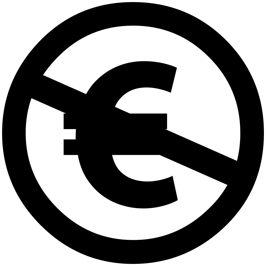 Icon mit durchgestrichenem Euro-CC NC-EU Zeichen