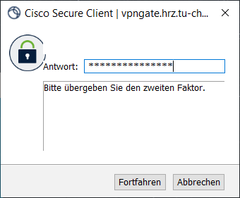 Screenshot zweiten Faktor eingeben