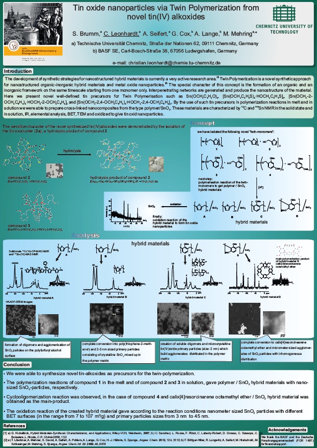 Poster: Tin oxide nanoparticles via Twin Polymerization from novel tin(IV) alkoxdes