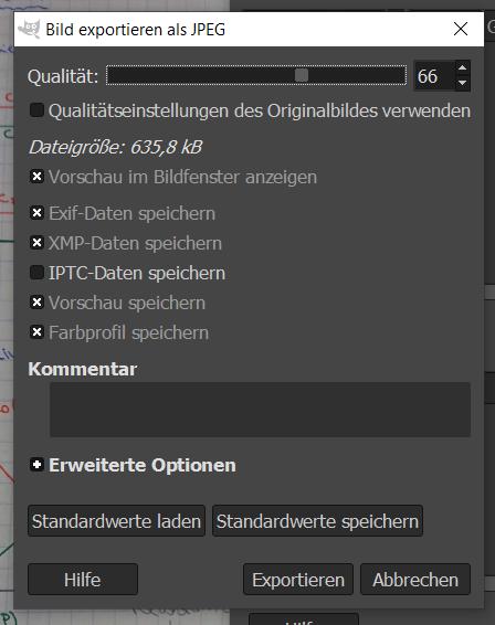 Screenschot der Anwendung GIMP unter Windows 10 - Foto exportieren Schritt 2