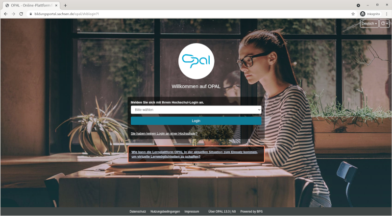Screenshot der Anmeldeseite der Lernplattform OPAL