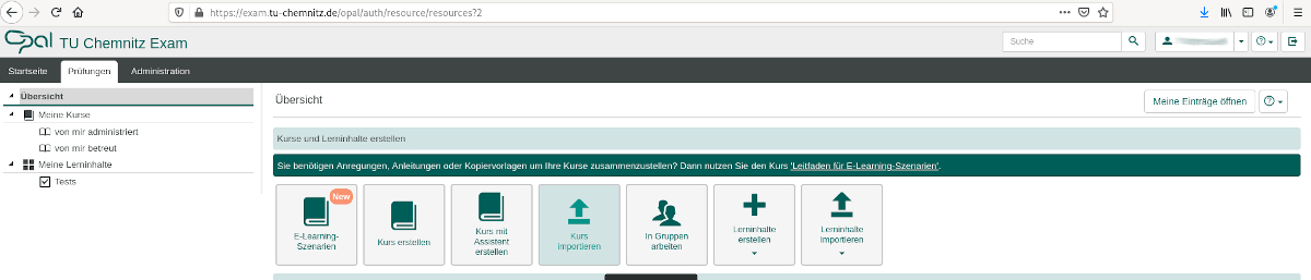 Plattform TUCexam: Kursimport-Button