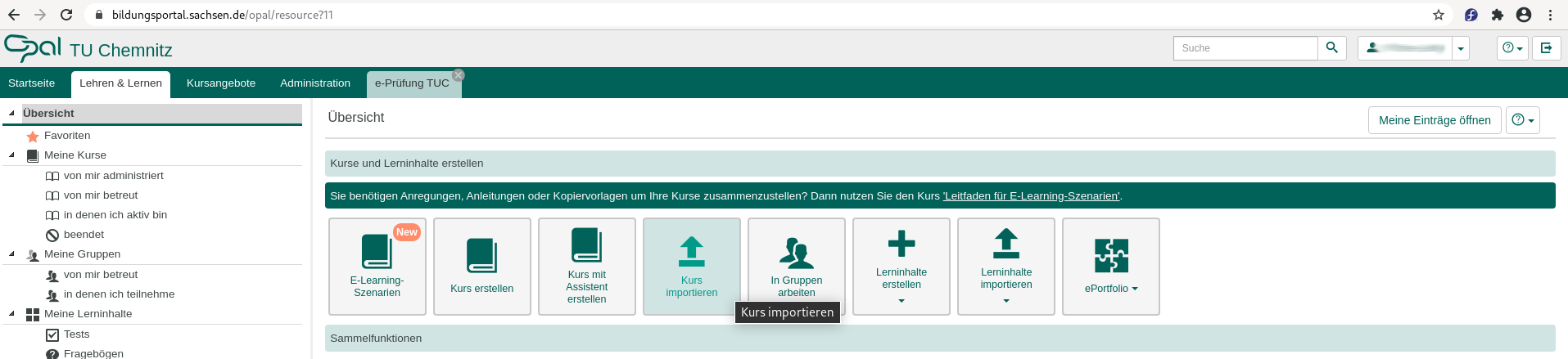 Hervorhebung des Buttons für den Kursimport im OPAL