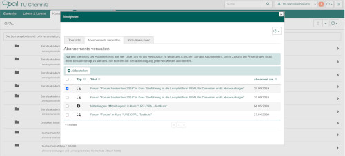 Screenshot Abonnements verwalten und abbestellen im Profil