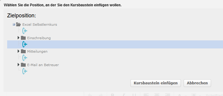 Fenster zum Anlegen eines Kursbausteins Ordner