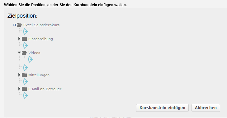 Fenster zum Anlegen eines Kursbausteins Einzelne Seite