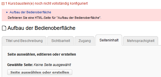 Fenster zum Eingeben von Seiteninhalt im Kursbaustein Einzelne Seite