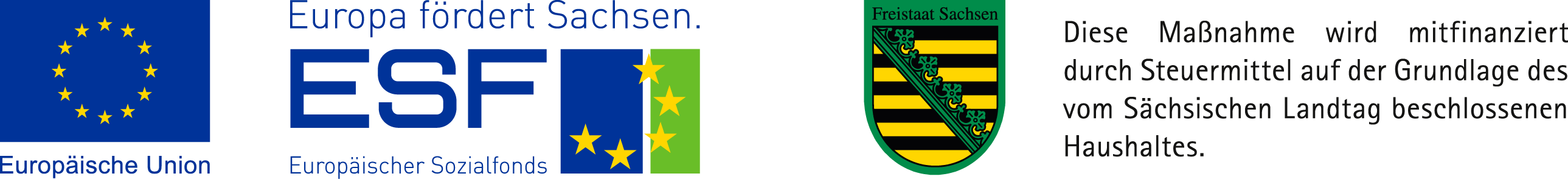 Logo: Europäische Union; Europäischer Sozialfonds; Freistaat Sachsen