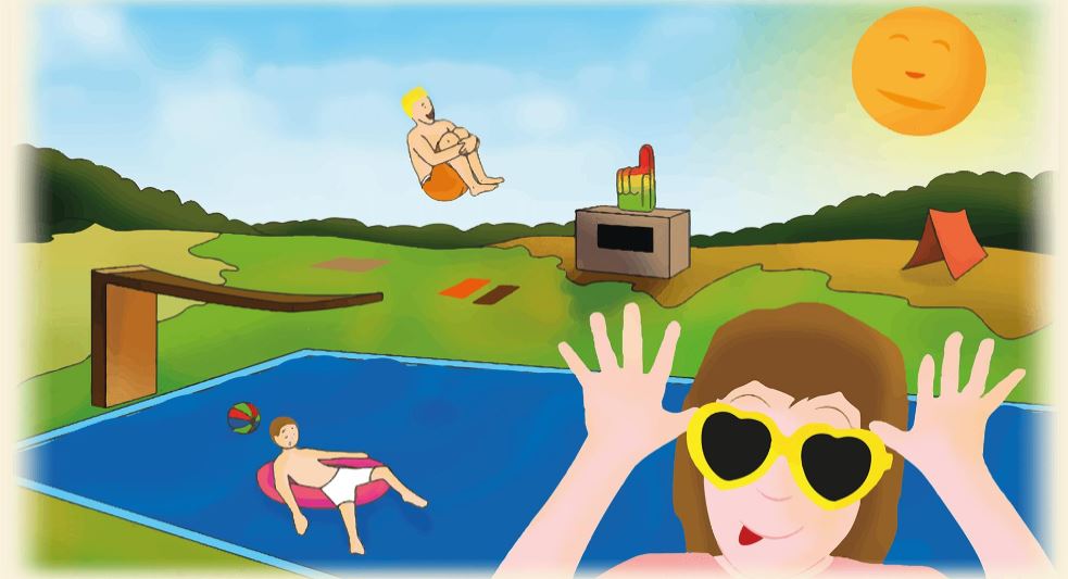 Mädchen mit Sonnenbrille vorm Pool