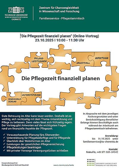 Veranstaltungsplakat mit Puzzleteilen auf Geldscheinen