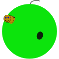 Abbildung eines grünen Apfels mit einen Wurm, der herausschaut