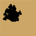 Abbildung eines schwarzen Brandflecks auf einem sandfarbenen Untergrund
