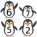 Abbildung von vier Pinguinen, in deren Bäuchen die Zahlen 6,7,5 und 2 zu sehen sind