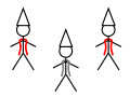 Abbildung von drei Strichmännchen mit dreieckigen Mützen