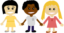 Abbildung von drei Kindern verschiedener Nationalitäten, die sich an den Händen berühren