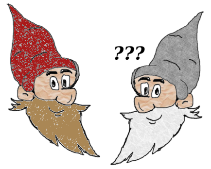 Bild zweier Zwergenköpfe namens Hinz und Kunz, mit roter Mütze links und grauer Mütze rechts