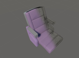Texturiertes 3D-Modell eines Sitzes des Chemnitzer Opernsaales mit darunterliegendem Polygonnetz (Mesh).