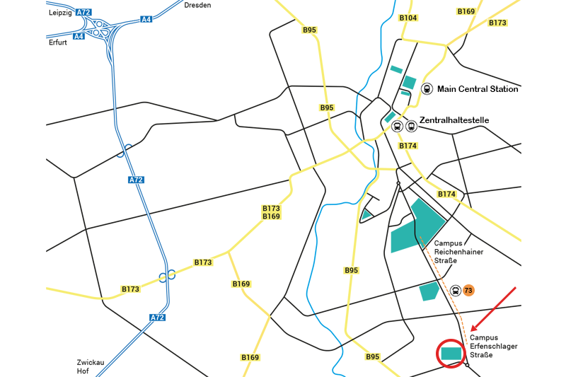 Location map Chemnitz campus and transport