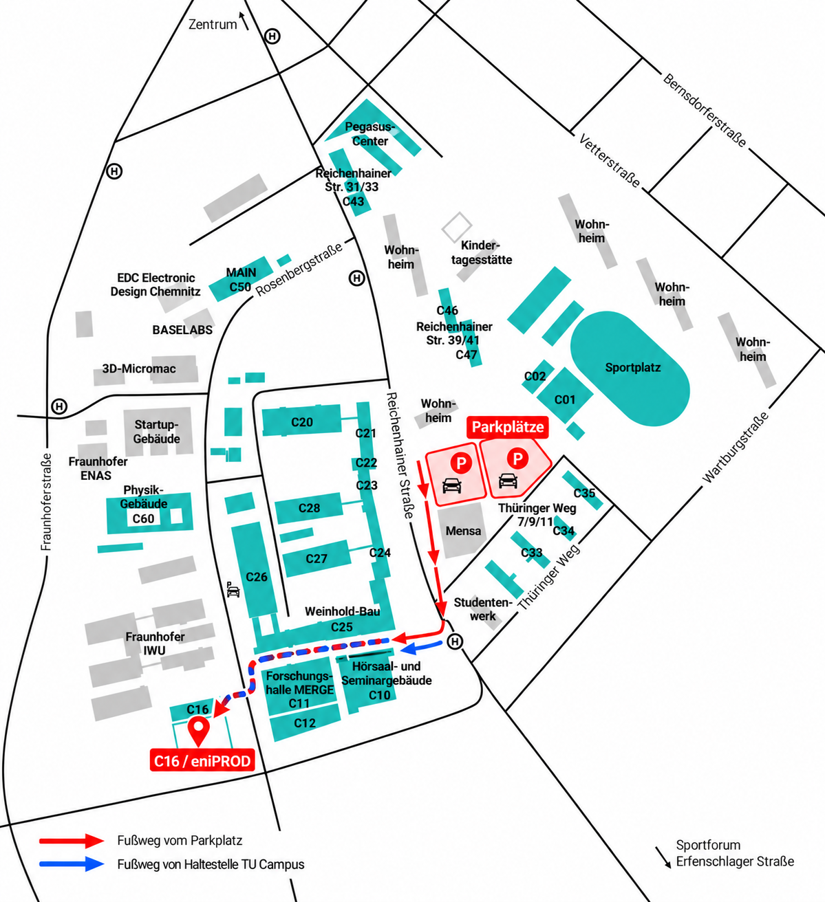 Karte TU-Campus Reichenhainer Stra&szlig;e