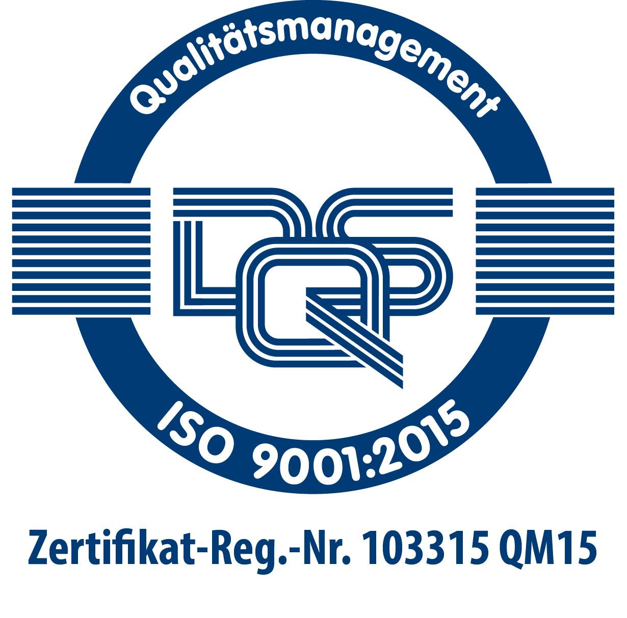 DQS Zertifikat-Reg.-Nr. 103315 QM15 