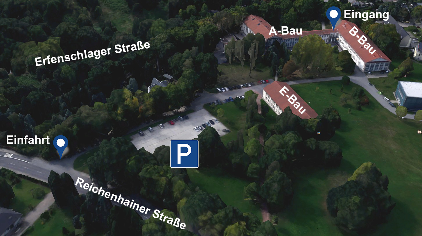 Luftbild der Zufahrt zum Universitätsteil 3/ Erfenschlager Straße
