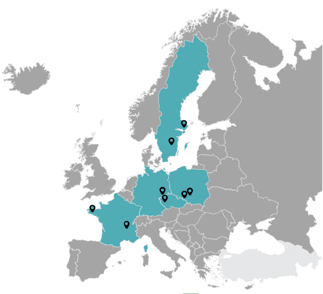Europakarte mit Standorten der Projektpartner
