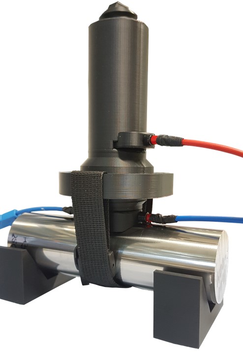 Messaufbau zur PrÃ¼fung einer thermisch gespritzten Schicht auf einem rotationssymmetrischen Bauteil