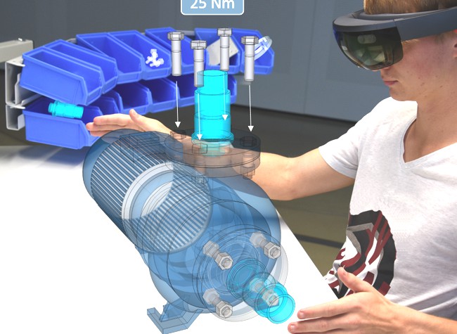Visualisierung eines 3D-Modells mittels Augmented Reality Brille.  Foto: TU Chemnitz/AWI