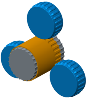 Project logo: CAD representation of three profiling rolls rolling a thin-walled tube onto a mandrel