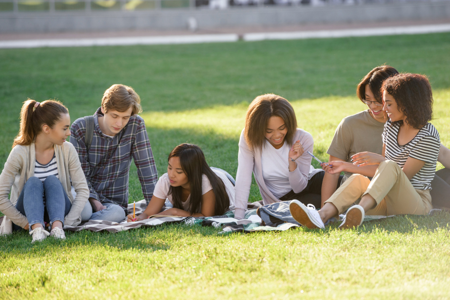 Image of a group of young people sitting together on a meadow