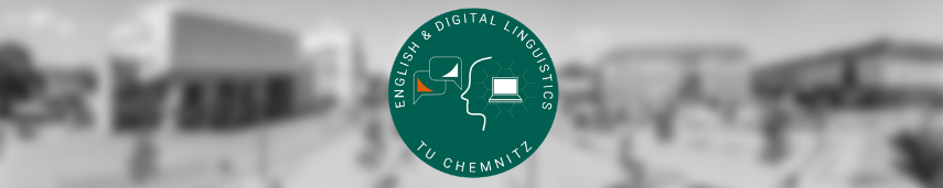 Blurred  black and white picture of TU Chemnitz and a logo in the middle 