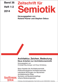 Deckblatt Zeitschrift für Semiotik, Band 36, Heft 1-2, 2014; rote Schrift auf weißem Grund