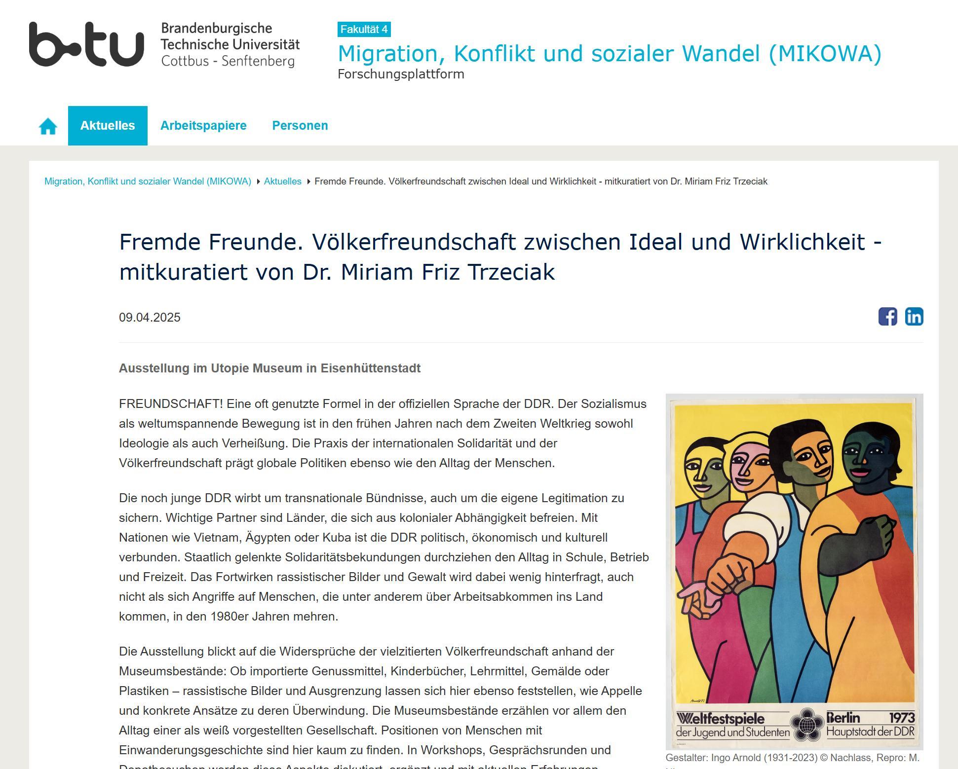 Webseitenausschnitt der verlinkten Webseite