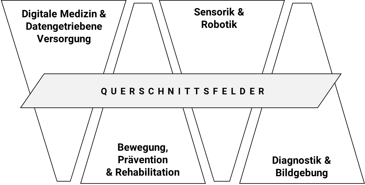 Grafik mit den Forschungs- und Entwicklungsfeldern am Gesundheitscampus Chemnitz