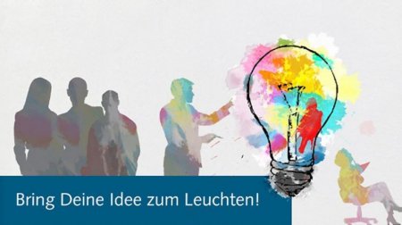 Werbebannermotiv des Ideenwettbewerbs (Personen mit Glühleuchte).