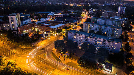 Chemnitz bei Nacht aus der Vogelperspektive