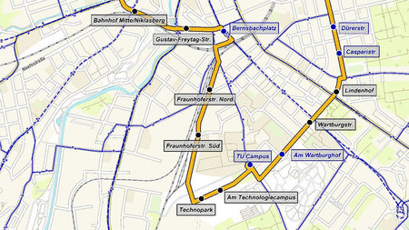 Streckenverlauf der Ringbuslinie (Ausschnitt)