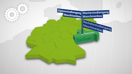 Sachsen und Chemnitz sind auf einer Deutschlandkarte besonders hervorgehoben