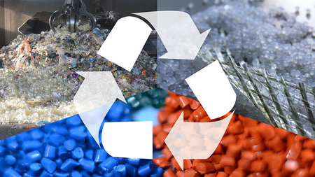 Recycling Symbol bestehend aus drei weißen Pfeilen