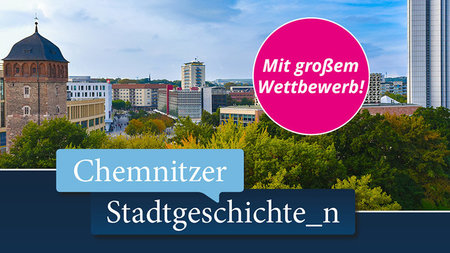 Blick auf den Roten Turm, den Chemnitzer Stadthallen-Park und das Dorint-Hotel 