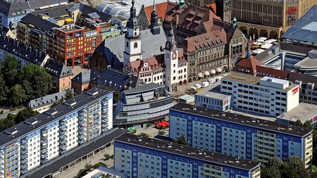 Blick von oben auf die Chemnitzer Innenstadt