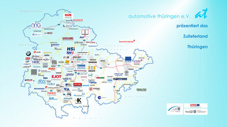 Landkarte von Thüringen mit Firmenlogos