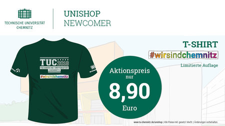 T-Shirt der TU Chemnitz mit dem Aufdruck #wirsindchemnitz.